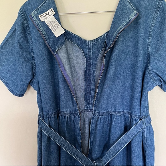 Vintage Embroidered Denim Floral Button Down Tie Back 90s Maxi Dress Size 1X - Picture 14 of 14